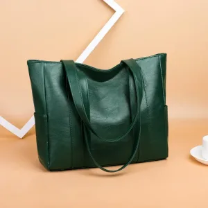 Cabas porté épaule simili cuir vert