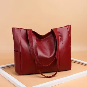 Cabas porté épaule simili cuir rouge