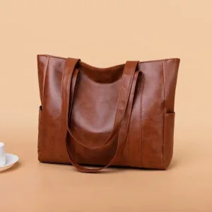 Cabas porté épaule simili cuir marron